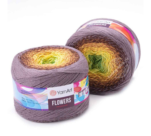 YarnArt Flowers 317 Зелёный Жёлтый Пыльная сирень